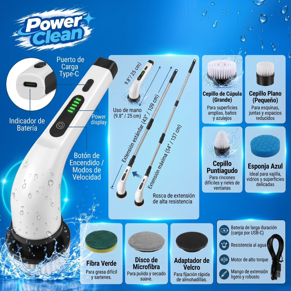 Power Clean | Cepillo Eléctrico 7 en 1: Limpieza Profunda Sin Esfuerzo