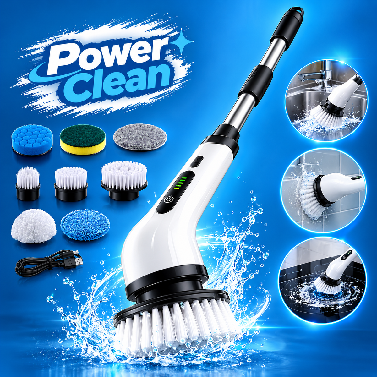 Power Clean | Cepillo Eléctrico 7 en 1: Limpieza Profunda Sin Esfuerzo