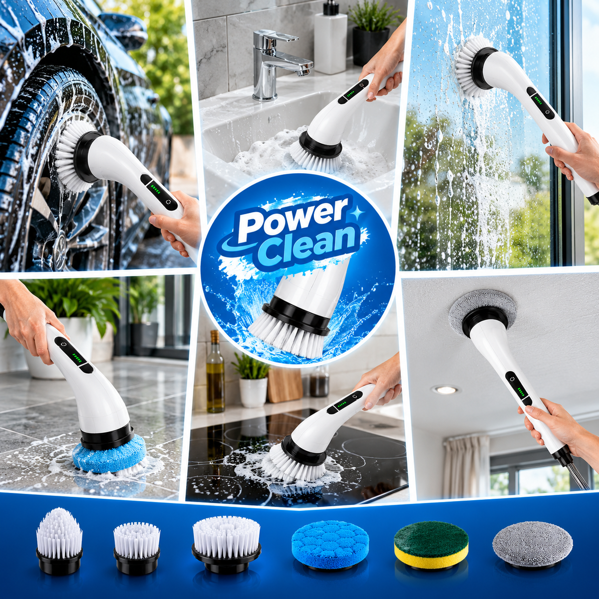 Power Clean | Cepillo Eléctrico 7 en 1: Limpieza Profunda Sin Esfuerzo